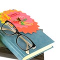 Stylish glasses over a stack of books isolated on white background Royalty Free Stock Photo