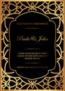 Stylish Gold and Black Wedding Card. Royal Vintage Wedding Invitation template. Save the date card. Trendy design with geometric