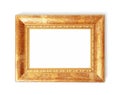 Stylish gold frame on white background, top view