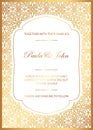 Stylish Gold and White Wedding Card. Royal Vintage Wedding Invitation template. Save the date card. Trendy design with geometric Royalty Free Stock Photo