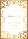 Stylish Gold and White Wedding Card. Royal Vintage Wedding Invitation template. Save the date card. Trendy design with geometric Royalty Free Stock Photo