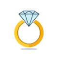 Stylish Golden Ring with Elegant Blue Diamond Gemstone. Vector Illustration Royalty Free Stock Photo