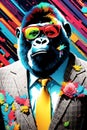 Stylish gorilla in business suit donning sunglasses with confidence