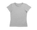 Stylish gray female T-shirt isolated on white, top view