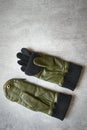 Stylish green leather gloves-mittens for women, with zipper closure Royalty Free Stock Photo