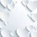 Stylish grey background with 3d paper hearts