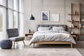 Stylish grey bedroom interior design modern and minimal style, loft bedroom. generative ai