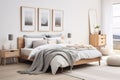 Stylish grey bedroom interior design modern and minimal style, scandinavian bedroom. generative ai