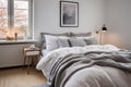 Stylish grey bedroom interior design modern and minimal style, scandinavian bedroom. generative ai