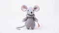 Stylish Grey Crochet Mouse Toy On White Background Royalty Free Stock Photo