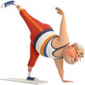 Dynamic man in stylish acrobatic outfit performs gymnastics pose. Royalty Free Stock Photo