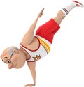 Dynamic man in stylish acrobatic outfit performs gymnastics pose. Royalty Free Stock Photo