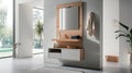 Stylish Hallway Design Mirror Storage and Modern Interior Elements Royalty Free Stock Photo