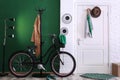 Stylish hallway with modern bicycle.