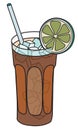 Stylish hand-drawn doodle cartoon style Long Island Iced Tea or Cuba Libre cocktail. A highball glass of cola or soda