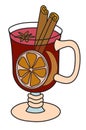 Stylish hand-drawn doodle cartoon style vector illustration. Hot warm winter spiced grog mulled wine cocktail in special