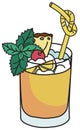 Stylish hand-drawn doodle cartoon style vector illustration. Sweet Caribbean Tiki Mai Tai cocktail in rocks highball Royalty Free Stock Photo