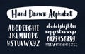 Stylish hand drawn english alphabet. Collection of upper and lower case letters arranged in alphabetical order, figures