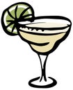 Stylish hand-drawn ink style cool fresh Margarita cocktail garnished with lime in a classic glass vector illustration