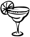 Stylish hand-drawn ink style cool fresh Margarita cocktail garnished with lime in a classic glass vector illustration