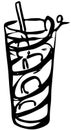 Stylish hand-drawn ink style Ice cold fresh yellow horse neck cocktail garnished with lemon zest twist in classic