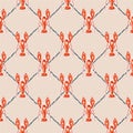 Stylish hand drawn lobster with nautical summer rope seamless pattern vector,Design feor fashion,fabric,web,wallpaper,wrapping,