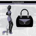 Stylish handbags. Elegant woman with little dog Royalty Free Stock Photo