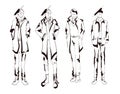 Stylish handsome man in fashion clothes. Fashion man. Hand drawn male models set. Sketches. Handsome stylish man