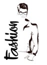 Stylish handsome man in fashion clothes. Fashion man. Hand drawn male model. Sketch. Royalty Free Stock Photo