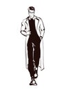 Stylish handsome man in fashion clothes. Fashion man. Hand drawn male model. Sketch. Vector illustration Royalty Free Stock Photo