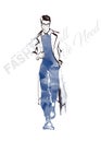 Stylish handsome man in fashion clothes. Fashion man. Hand drawn male model. Sketch. Vector illustration Royalty Free Stock Photo