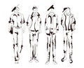 Stylish handsome man in fashion clothes. Fashion man. Hand drawn male models set. Sketches. Handsome stylish man