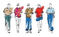 Stylish handsome mans in fashion clothes. Hand drawn beautiful young mens. Stylish mens. Fashion mens sketch. Fashion men model