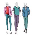 Stylish handsome mans in fashion clothes. Hand drawn beautiful young mens. Stylish mens set. Fashion mens sketch. Fashion men Royalty Free Stock Photo