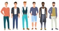 Stylish handsome men dressed in modern casual fashion male style clothes, vector illustration. Cartoon flat vector