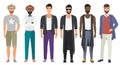 Stylish handsome men dressed in modern casual fashion male style clothes, vector illustration. Cartoon flat vector