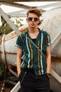 Stylish handsome young man in a fashion beach shirt Royalty Free Stock Photo