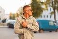 Stylish handsome young man with fashion sunglasses Royalty Free Stock Photo