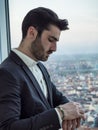 Stylish handsome young man wearing business suit Royalty Free Stock Photo