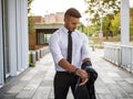 Stylish handsome young man wearing business suit Royalty Free Stock Photo