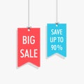 Stylish hanging tag, sticker and label of Big Sale save upto 90%. Royalty Free Stock Photo