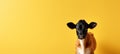 Stylish happy dairy cattle standing alone on pastel background with copy space for text placement