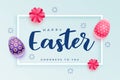Stylish happy easter background with eggs and flowers