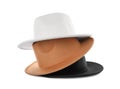 Stylish hats isolated on white. Trendy headdress