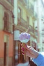 Stylish hipster woman holding an ice cream in her hand. Summer Royalty Free Stock Photo