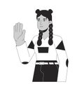 Stylish hispanic girl hello wave black and white 2D line cartoon character
