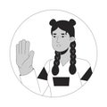 Stylish hispanic girl hello wave black and white 2D vector avatar illustration