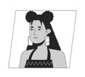 Stylish hispanic woman with earrings black white cartoon avatar icon