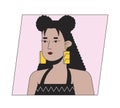 Stylish hispanic woman with earrings flat color cartoon avatar icon