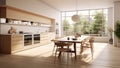 Home interior with open plan kitchen and dining area. Created with Generative AI Royalty Free Stock Photo